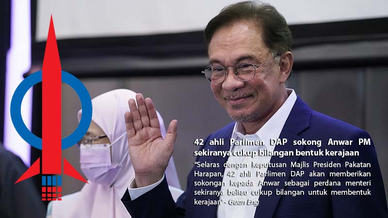 42 ahli Parlimen DAP sokong Anwar PM sekiranya cukup bilangan bentuk kerajaan, kata Guan Eng