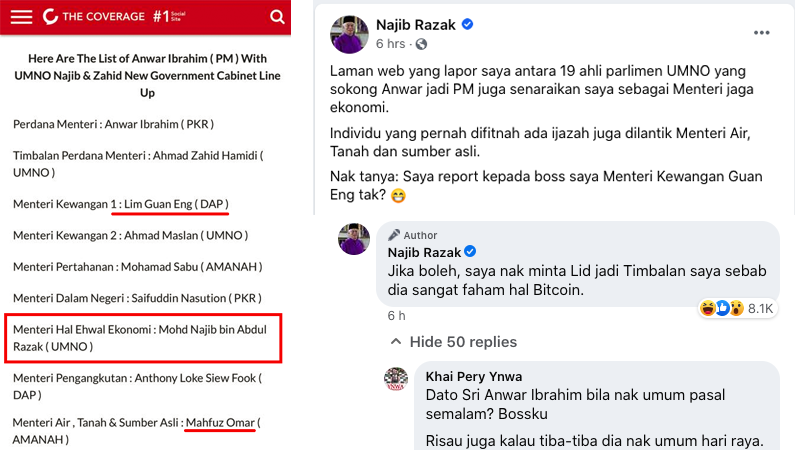 Najib Beri Respon Sinis Selepas Didakwa Jadi Menteri Dalam Kabinet Anwar